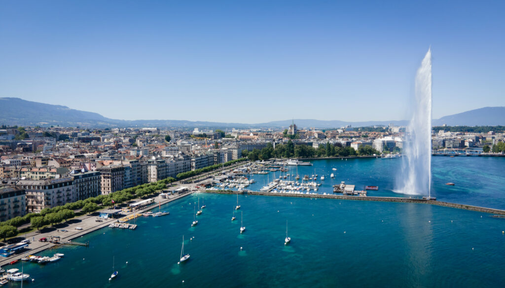 Aeial view over Lake Geneva in Switzerland